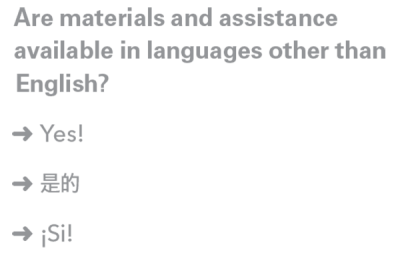 Language options example, with a question written in English where the response is listed multiple times but in different languages.
