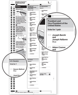 Example ballot showing clear headers for each contest.