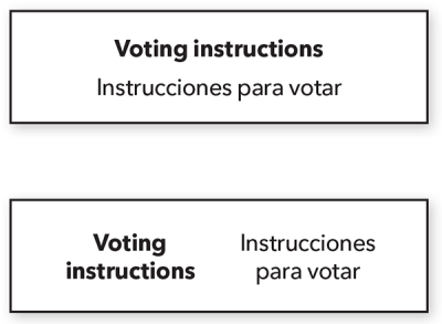 Examples of two languages used side-by-side in voting instructions