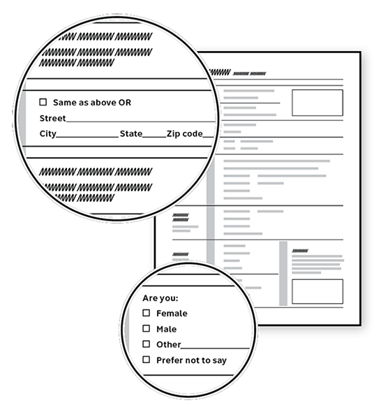 Sketch of a form showing different ways of displaying fields