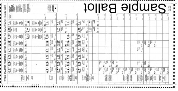 paper ballot in columns and rows