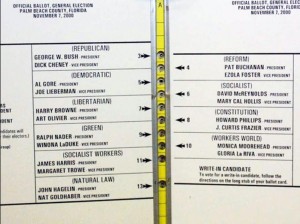 Closeup of the ballot showing the alternating rows of punch holes