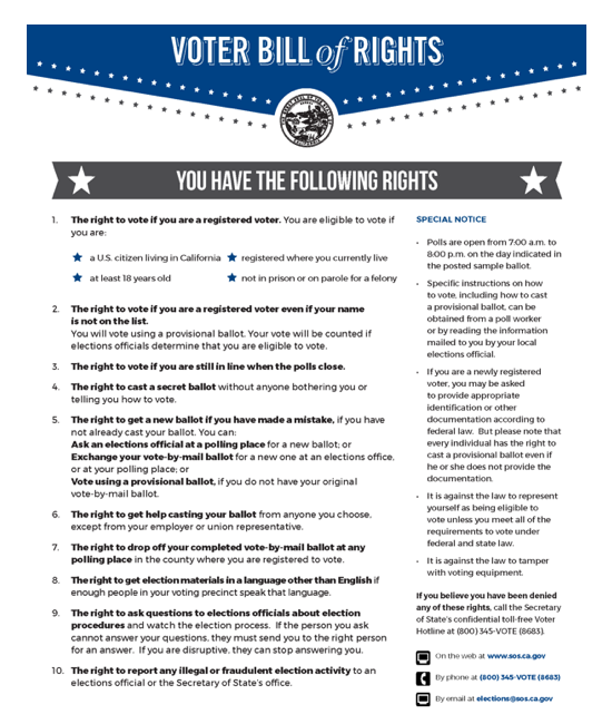 image of the poster. The voter bill or rights is large, with smaller text on the side