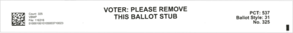 Stub with the instruction VOTER PLEASE REMOTE THIS BALLOT STUB