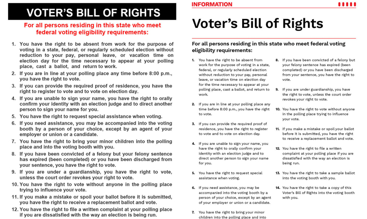 Image left with old voter's bill of rights. Image right with new voter's bill of rights