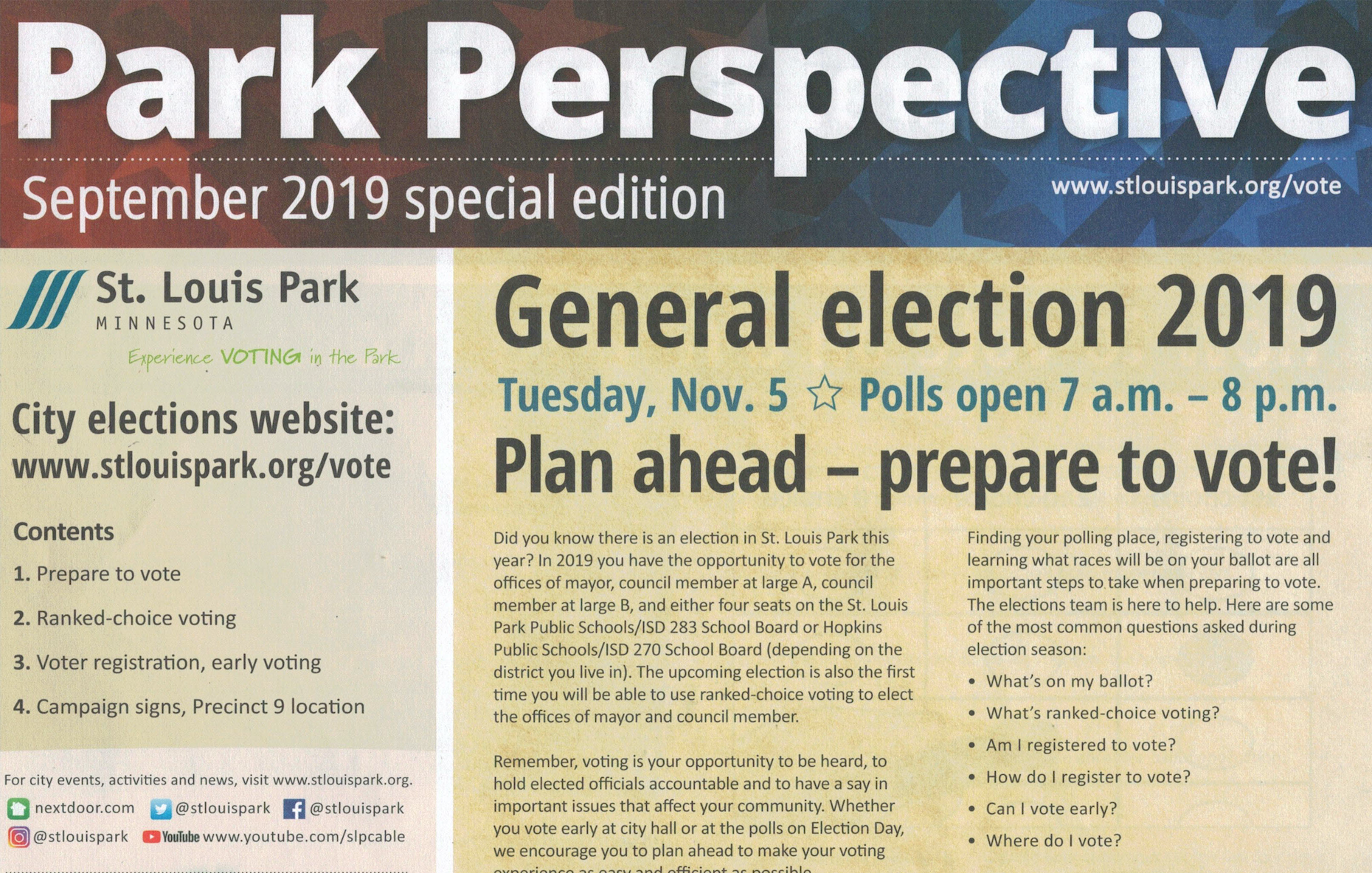 Front page of the newsletter for September 2019 special edition