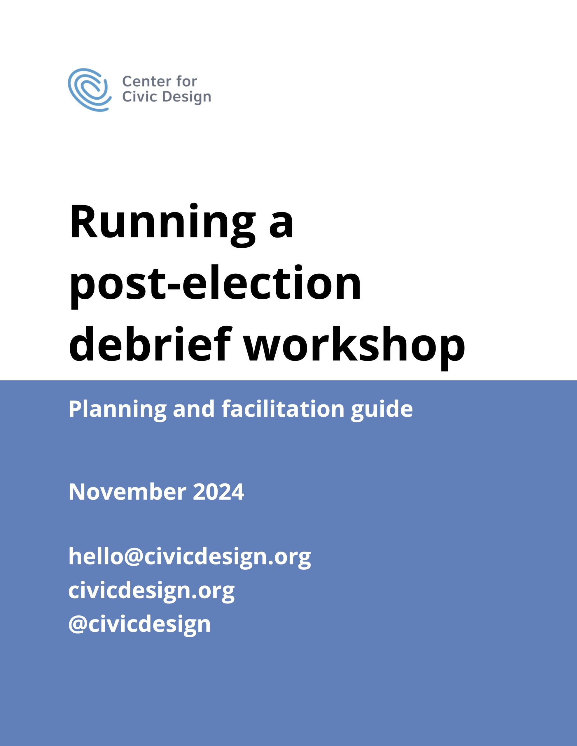 Cover of Running a post-election debrief workshop guide