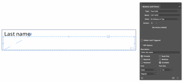 A text field selected next to the buttons and forms panel