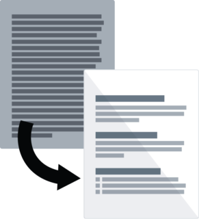 Two papers. One page is full of dense text. It's transformed into a nicely laid out page with headers.