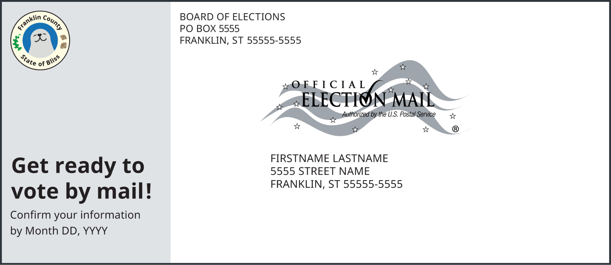 An envelope with a relaxed teaser message inviting the voter to keep their information up-to-date