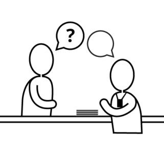 2 people talking. One has a question mark above their head